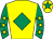 Yellow, emerald green diamond, emerald green sleeves, yellow stars, yellow cap, emerald green star