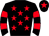 Black, red stars, hooped sleeves and star on cap