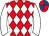 Red and white diamonds, white sleeves, red and royal blue quartered cap