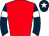Red, dark blue sleeves, white armlets and star on dark blue cap