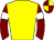 Yellow, maroon sleeves, white armlets, maroon and yellow quartered cap