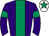 Purple, emerald green stripe and armlets, white cap, emerald green star