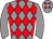 Grey and red diamonds, grey sleeves