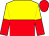 yellow and red halved horizontally, yellow and red halved sleeves, red cap