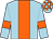 Light blue, orange stripe, armlets, checked cap