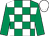 emerald green, white checks, emerald green sleeves, white cap