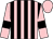 Pink, black stripes, pink sleeves, black armlets, pink cap