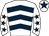 White, dark blue chevrons, white sleeves, dark blue stars, white cap, dark blue star