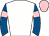 White, royal blue sleeves, pink armlets, pink cap
