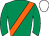Emerald green, orange sash, white cap