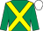 Emerald green, yellow cross sashes, white cap