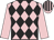 Pink & black diamonds, pink sleeves, striped cap