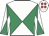 Emerald green & white diabolo, white cap, red spots