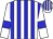 White body, big-blue striped, white arms, big-blue armlets, white cap, big-blue striped