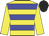Yellow body, blue hooped, yellow arms, black cap