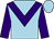 light blue, purple chevron, purple sleeves, light blue cap