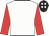 White, red sleeves, black cap, white spots