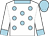 White, light blue spots, collar and cuffs, light blue cap