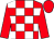 Red and white check, red sleeves and cap