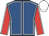 Royal blue, white seams, red sleeves, white seams, white cap