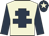 Beige, dark blue cross of lorraine and sleeves, dark blue cap, beige star