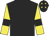 Black, yellow sleeves, black armlets, black cap, yellow stars
