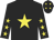 Black body, yellow star, black arms, yellow stars, black cap, yellow stars