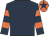 Dark blue, dark blue & orange hooped sleeves, orange cap, dark blue star