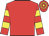 Red, yellow hooped sleeves and cap
