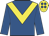 Royal blue, yellow chevron, yellow cap, royal blue spots