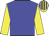 Blue body, yellow arms, yellow cap, blue striped