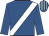 Royal blue, white sash, royal blue and light blue striped cap
