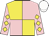 Yellow and pink (quartered), pink sleeves, yellow diamonds, yellow cap, pink stars