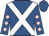 Royal blue, white cross belts, royal blue sleeves, pink diamonds