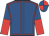 Royal blue, red seams, halved sleeves, royal blue and red quartered cap