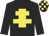 Black, yellow cross of lorraine, checked cap