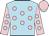 Sky blue, pink spots, pink sleeves, sky blue spots, pink cap, light blue peak