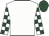 White, white and dark green check sleeves, dark green cap