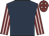 Dark blue, maroon and pink striped sleeves, maroon cap, pink stars
