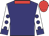 Navy, white sleeves, navy spots and cuffs, red collar and cap