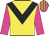 Dayglo yellow, black chevron, dayglo pink sleeves, dayglo pink and dayglo yellow striped cap