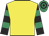 Yellow, black and emerald green hooped sleeves, emerald green and black hooped cap