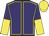 Purple, yellow seams, halved sleeves, yellow cap