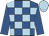 royal blue and light blue checked, royal blue sleeves, light blue cap