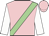 Pink, light green sash, white sleeves, pink cap