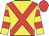 Yellow, red cross belts, hooped sleeves, red cap