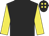 Black, yellow sleeves, black cap, yellow spots