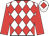 White, red diamonds, red sleeves, white cap, red diamond