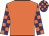 Orange, purple and orange checked sleeves and cap