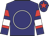 Navy blue, white circle, navy blue sleeves, red hoops, white armlets, navy blue cap, red star
